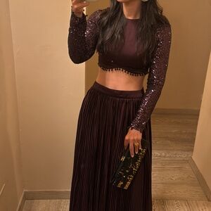 Women’s Wine Purple Embroidered Satin Lehenga Set, Size 4